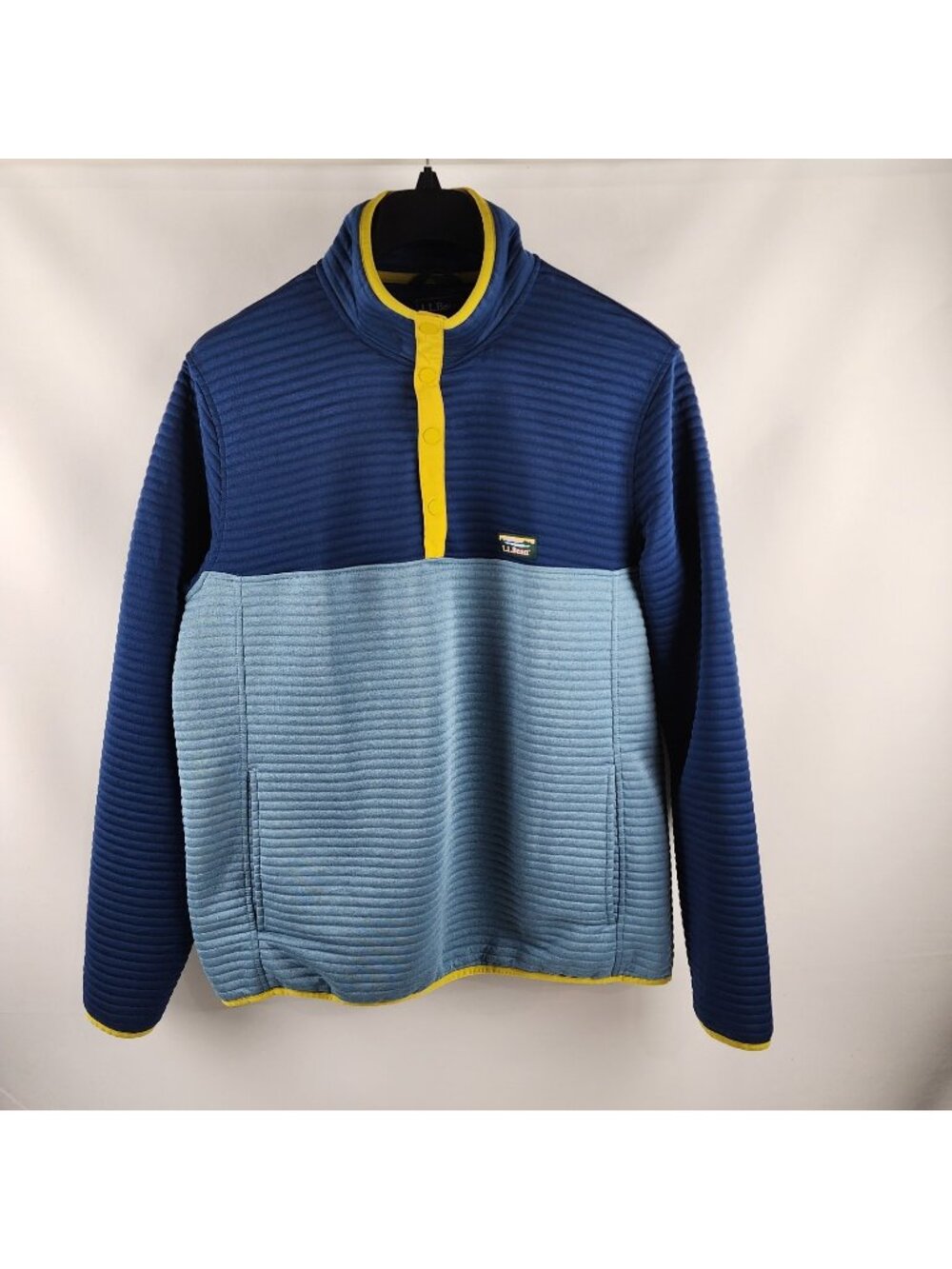 LL Bean Shirt Mens L-Tall Blue Colorblock 1/4 Snap Airlight Knit Pullover 506873